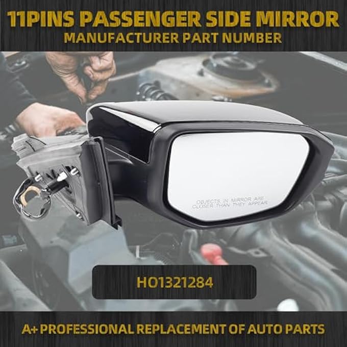 rayihni Passenger Side Door Mirror Assembly With Camera Compatible With Honda Civic 20162021 Power Glass Heated 11 Wires Color Black - Image 3