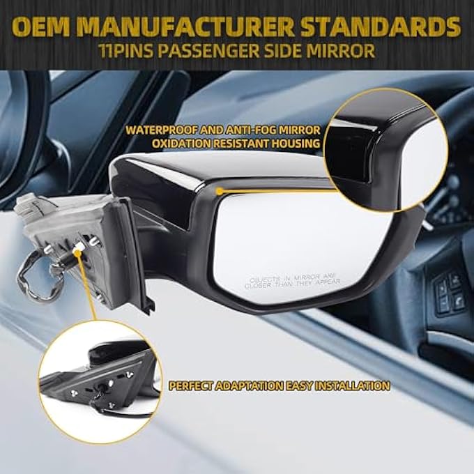 rayihni Passenger Side Door Mirror Assembly With Camera Compatible With Honda Civic 20162021 Power Glass Heated 11 Wires Color Black - Image 5