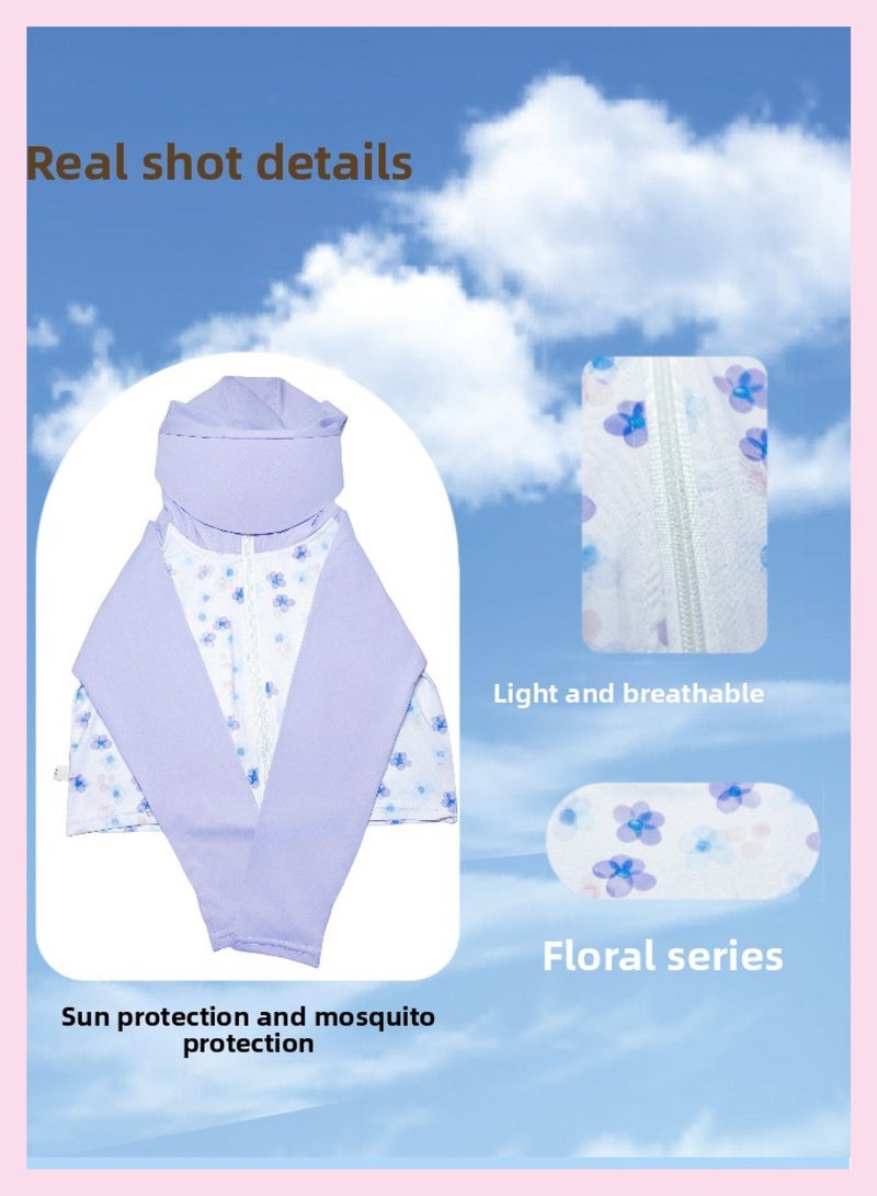 Nour Al-Thahab Small floral children's sun protection clothing, girl's summer ice silk sun protection clothing, outdoor sunshade skin clothing, lightweight coat, UV protection - Can be given as a gift - Image 3