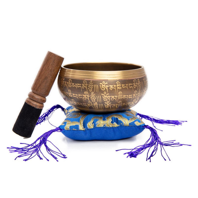 HIMALAYAN BAZAAR Tibetan Singing Bowl Set - Easy To Play Authentic Handcrafted For Meditation Sound Bowl Chakra Yoga Healing 4 Inches By Himalayan Bazaar (Brown & Blue) - Image 4