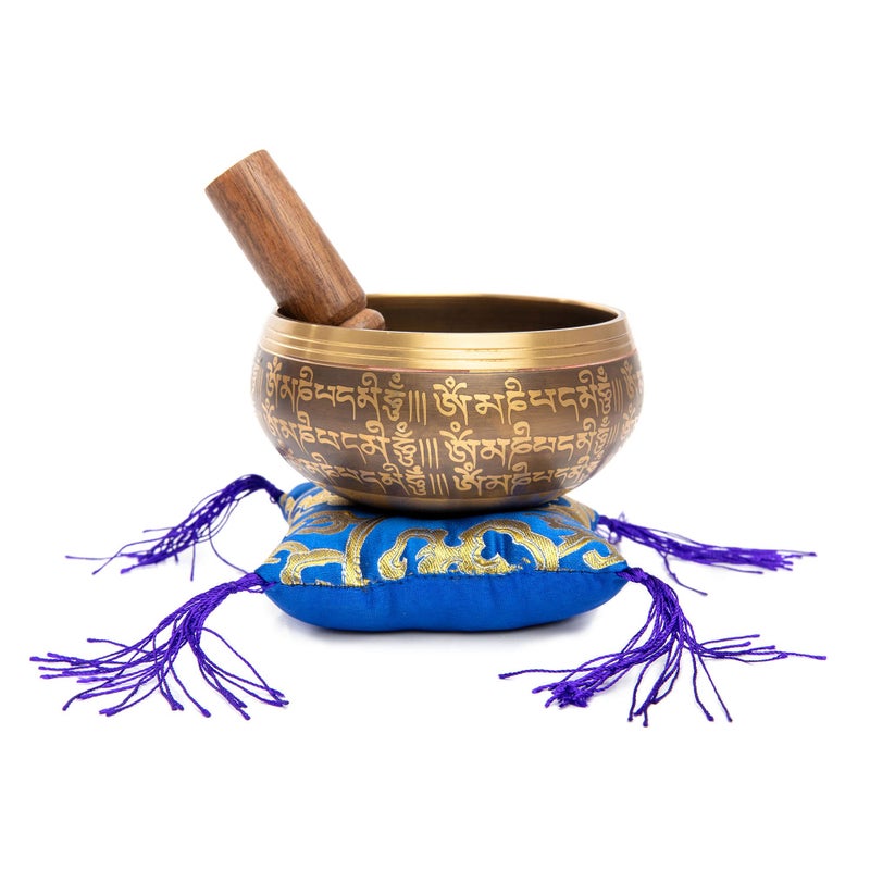 HIMALAYAN BAZAAR Tibetan Singing Bowl Set - Easy To Play Authentic Handcrafted For Meditation Sound Bowl Chakra Yoga Healing 4 Inches By Himalayan Bazaar (Brown & Blue) - Image 5