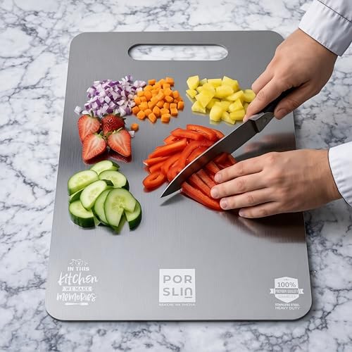 Porslin by Philips Stainless Steel Chopping Board Large, Chopping Board Steel Vegetable Cutting Board Steel for Kitchen Use SS Chopper Board Metal Cutter Board Large Size 36cm X 25cm Premium Rust-free - Image 1