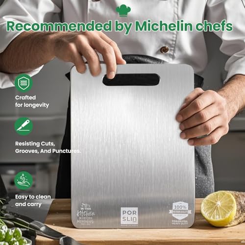 Porslin by Philips Stainless Steel Chopping Board Large, Chopping Board Steel Vegetable Cutting Board Steel for Kitchen Use SS Chopper Board Metal Cutter Board Large Size 36cm X 25cm Premium Rust-free - Image 3