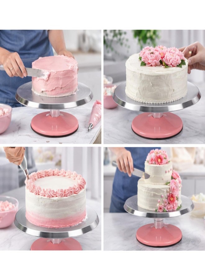SHOAIB Detachable 12inch Cake Decorating Turntable with 1M, 2D, 2F, R11 Nozzles & 100pcs Piping Bags 360° Rotating Metal Cake Stand for Cake Piping & Frosting (Pink) - Image 2