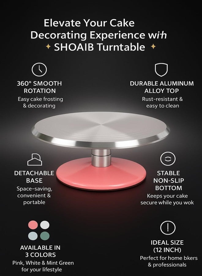 SHOAIB Detachable 12inch Cake Decorating Turntable with 1M, 2D, 2F, R11 Nozzles & 100pcs Piping Bags 360° Rotating Metal Cake Stand for Cake Piping & Frosting (Pink) - Image 5