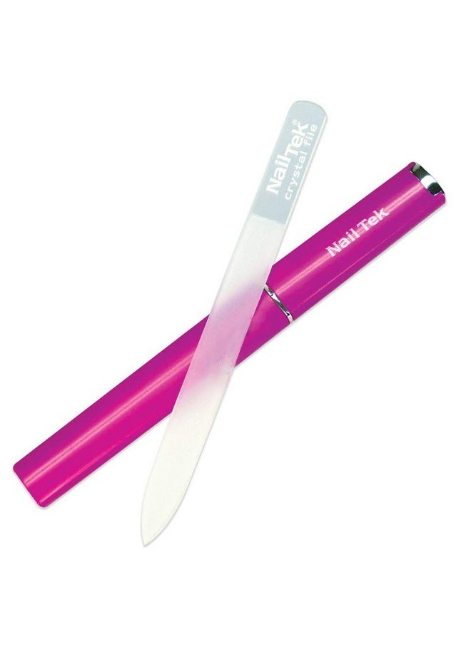 Nail Tek Nail Tek Crystal File Double-Sided with Fuchsia Companion Case, Medium File 5", Professional Fingernail File for Manicure Pedicure, Keep Nails Trim and Smooth, No More Nail Jagged Edges  - Image 1