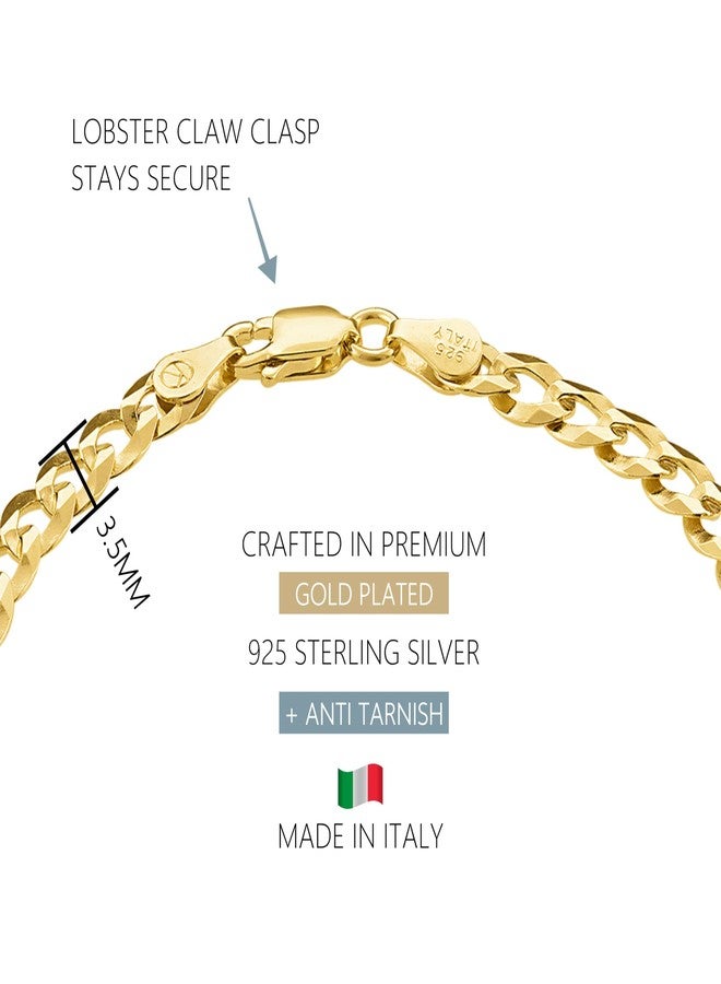 KISPER 18K Gold Plated 925 Sterling Silver Chain Bracelets for Women, Waterproof Tarnish Resistant, 3.5mm Curb Cuban Link Bracelet, 6.5 Inch - Image 3