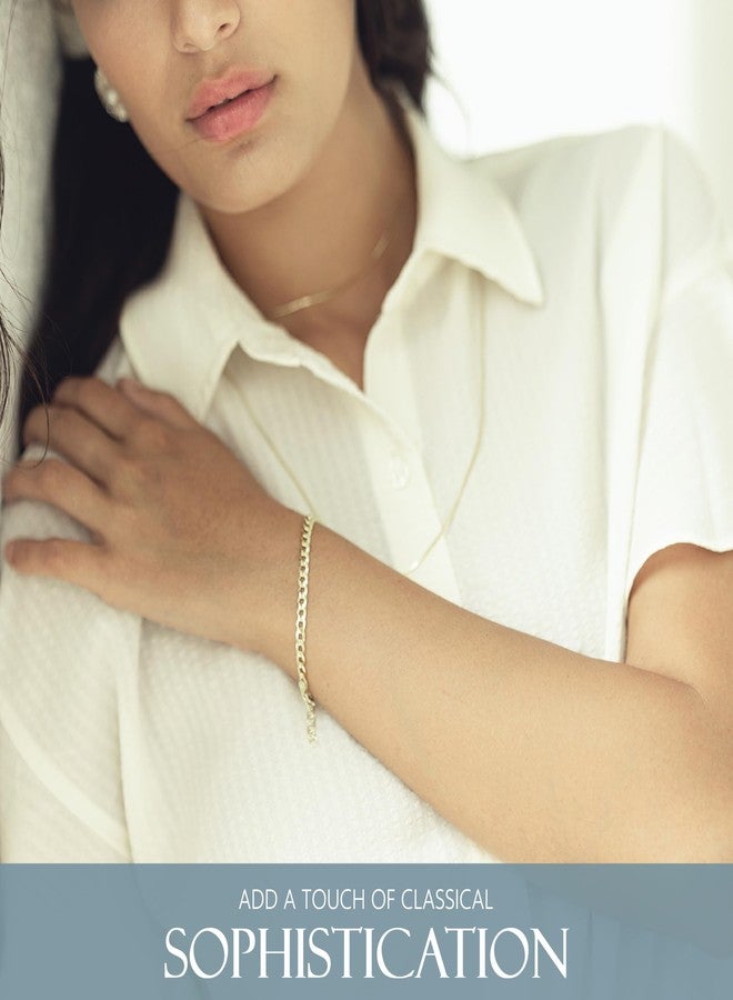 KISPER 18K Gold Plated 925 Sterling Silver Chain Bracelets for Women, Waterproof Tarnish Resistant, 3.5mm Curb Cuban Link Bracelet, 6.5 Inch - Image 2