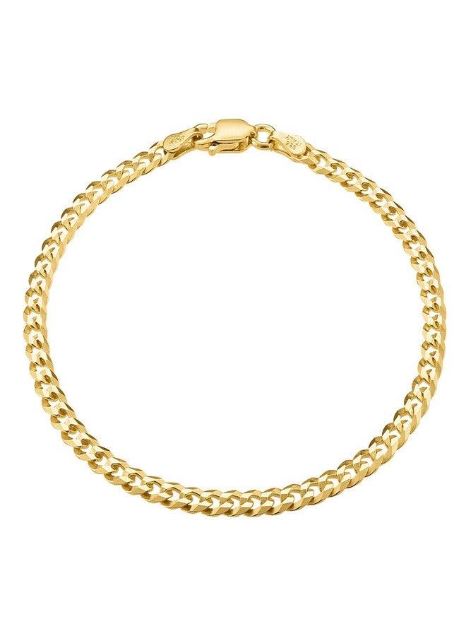 KISPER 18K Gold Plated 925 Sterling Silver Chain Bracelets for Women, Waterproof Tarnish Resistant, 3.5mm Curb Cuban Link Bracelet, 6.5 Inch - Image 1