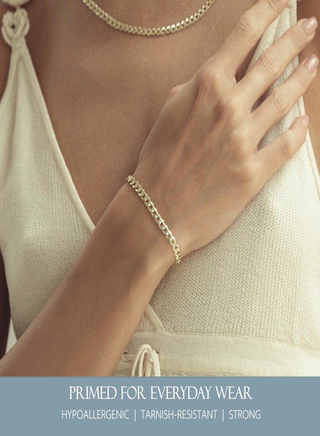KISPER 18K Gold Plated 925 Sterling Silver Chain Bracelets for Women, Waterproof Tarnish Resistant, 3.5mm Curb Cuban Link Bracelet, 6.5 Inch - Image 4