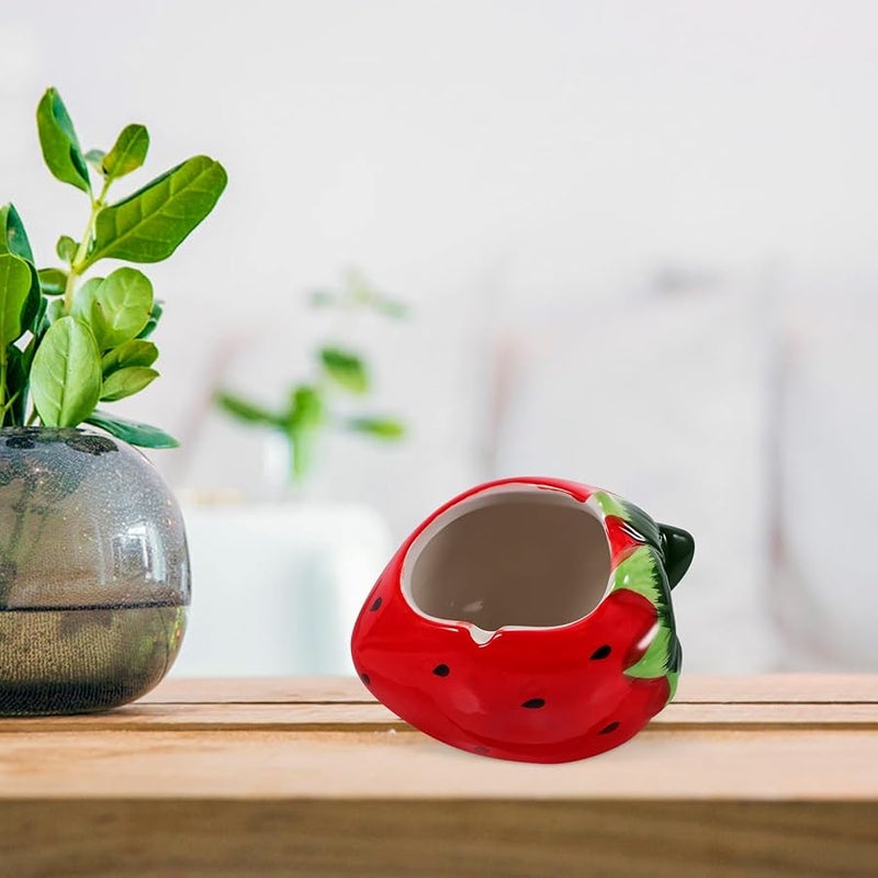 منفضة سجائر خزفية على شكل فراولة، حامل رماد فاكهة زخرفي لمنطقة التدخين المنزلية - Image 5