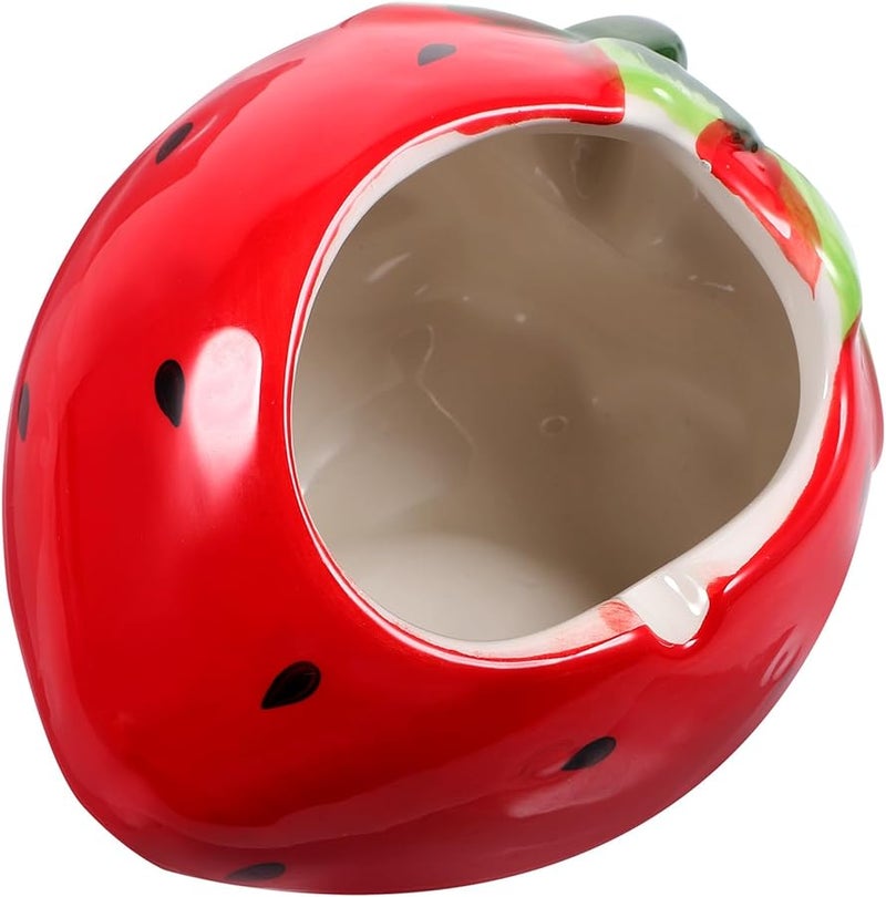 منفضة سجائر خزفية على شكل فراولة، حامل رماد فاكهة زخرفي لمنطقة التدخين المنزلية - Image 1