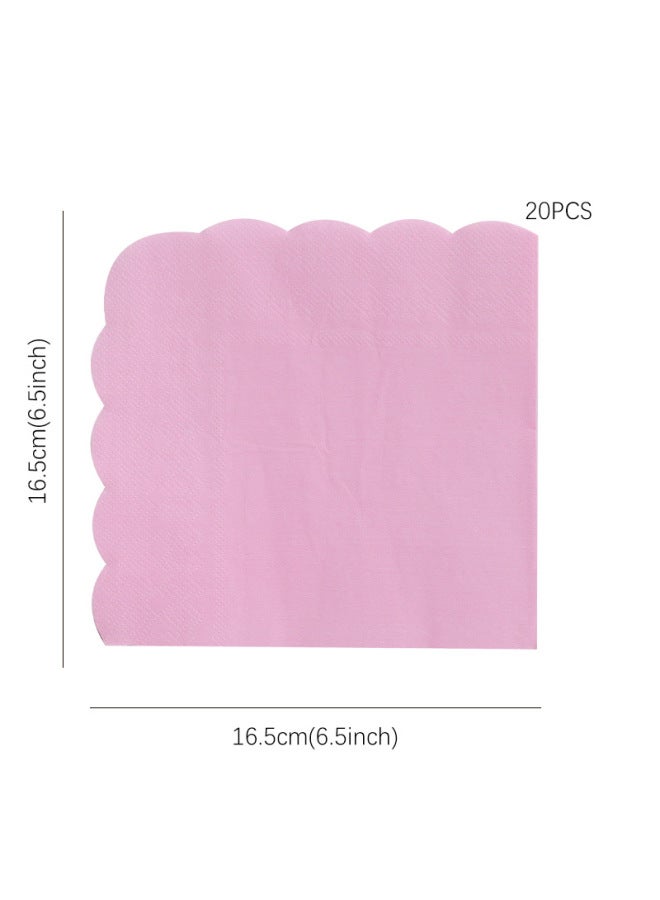 Solid Color Paper Plate Paper Cup Paper Towel Tablecloth Suit Children's Birthday Holiday Party Disposable Tableware Paper Plate Dinner Plate-Color:20 Pieces Of Light Pink Paper Towels - Image 1