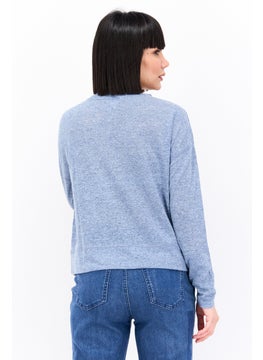 Weatherproof Women Round Neck Long Sleeve Heather Top, Blue  - Image 3