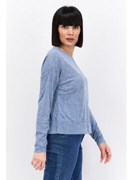 Weatherproof Women Round Neck Long Sleeve Heather Top, Blue  - Image 2