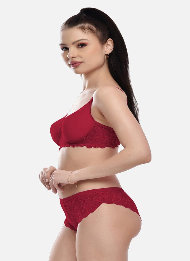 FIMS Women Pack Of 2 Solid Cotton Lace Lingerie Set - Image 4