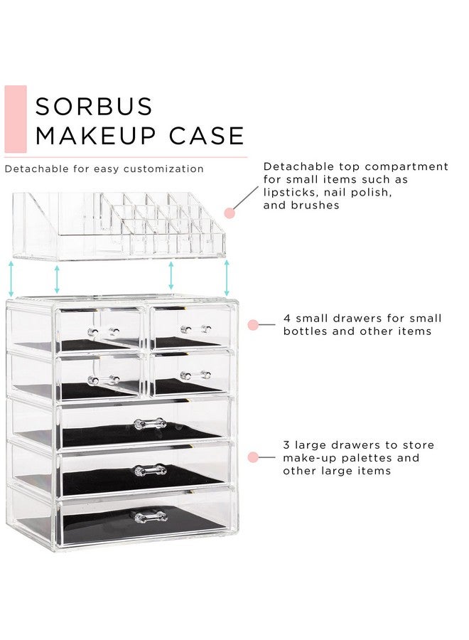 Sorbus Clear Cosmetic Makeup Organizer - Make Up & Jewelry Storage, Case & Display - Spacious Design - Great Holder for Dresser, Bathroom, Vanity & Countertop (3 Large, 4 Small Drawers) - Image 2