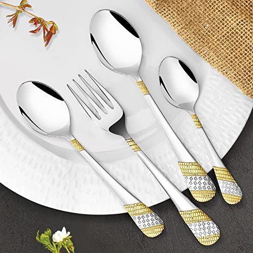 FnS Imperio Stainless Steel 24 Karat Gold Plated Cutlery Set of 24 with Stand (6 Dinner Spoons, 6 Dinner Forks, 6 Teaspoons, 6 Baby Spoons with Cutlery Stand) - Image 5