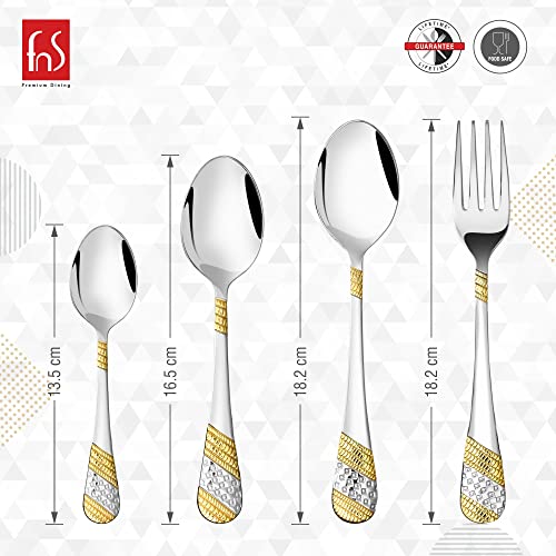 FnS Imperio Stainless Steel 24 Karat Gold Plated Cutlery Set of 24 with Stand (6 Dinner Spoons, 6 Dinner Forks, 6 Teaspoons, 6 Baby Spoons with Cutlery Stand) - Image 4