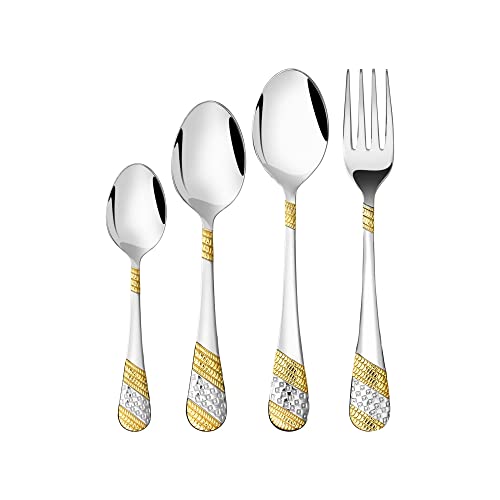 FnS Imperio Stainless Steel 24 Karat Gold Plated Cutlery Set of 24 with Stand (6 Dinner Spoons, 6 Dinner Forks, 6 Teaspoons, 6 Baby Spoons with Cutlery Stand) - Image 2