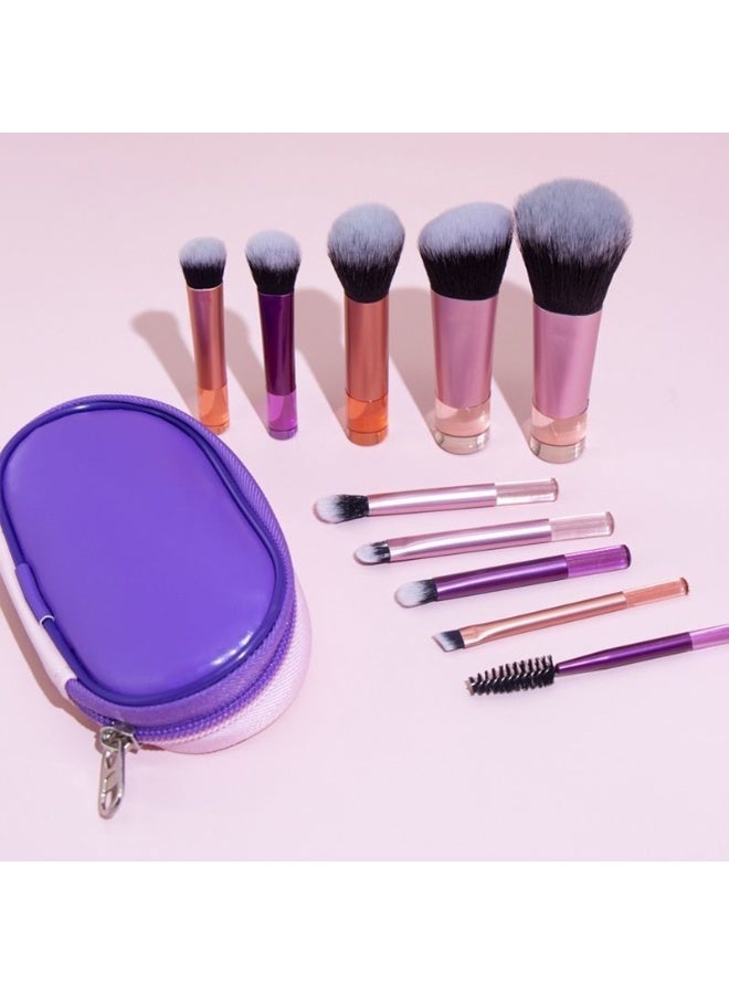 Generic 10CPS Mini Travel Makeup Brushes with Brush Pouch Portable Small Makeup Brush Easy-taken Full Complete Function Cosmetic Brushes  - Image 2