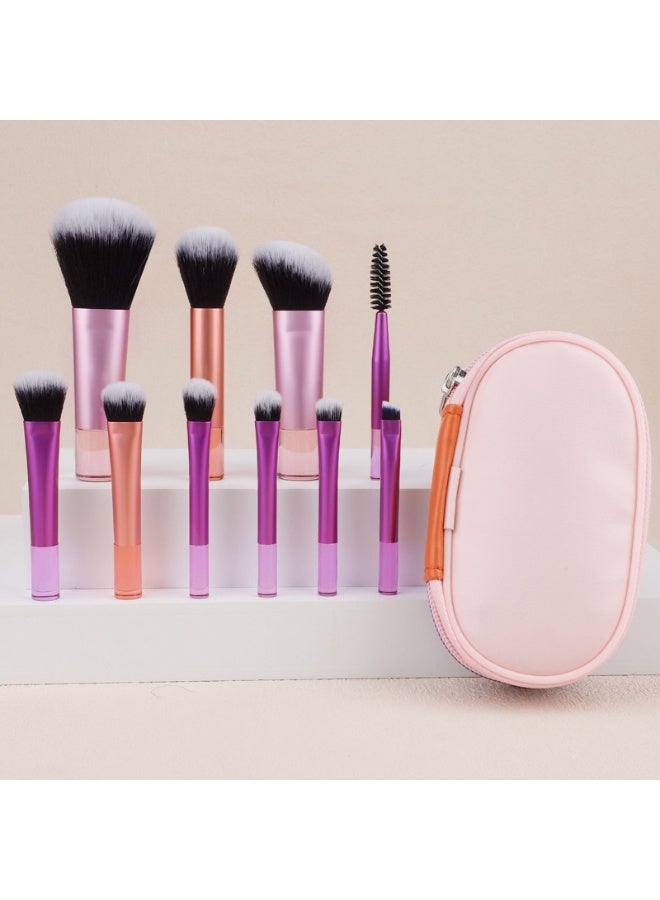 Generic 10CPS Mini Travel Makeup Brushes with Brush Pouch Portable Small Makeup Brush Easy-taken Full Complete Function Cosmetic Brushes  - Image 1