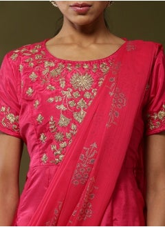 Abhishti Attached dupatta dress with floral zari embroidery-Fuchsia  - Image 2