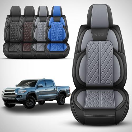 DuDuWang Car Seat Covers Custom Fit for Toyota Tacoma 2016-2023 Breathable Waterproof Faux Leather Protective Seat Cover with Pickup Truck (Black & Grey, Front Seat) - Image 2
