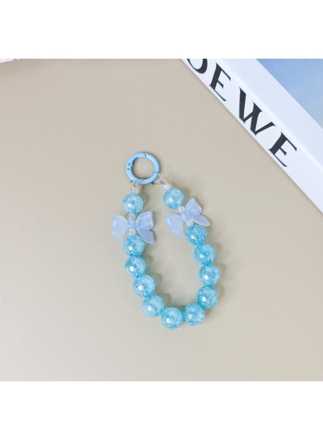NIBEMINENT Beaded Phone Lanyard, Anti Lost Removable Wrist Strap, Double Bowknot Crack Bead Bracelet Pendant, Phone Keychain Lanyard，Sky Blue - Image 1