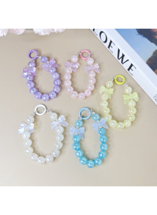 NIBEMINENT Beaded Phone Lanyard, Anti Lost Removable Wrist Strap, Double Bowknot Crack Bead Bracelet Pendant, Phone Keychain Lanyard，Sky Blue - Image 2