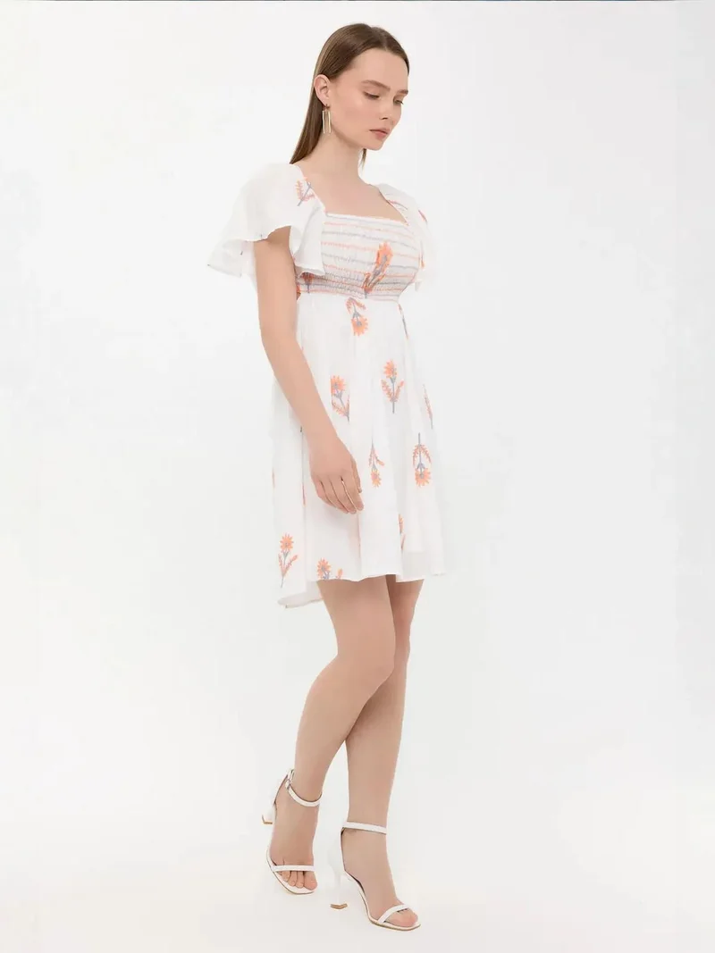 HICCUP Floral Mini Dress with Bell Sleeves and Square Neck