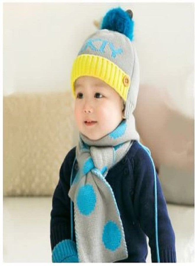 JMP Korean Style 1-2 Year Kids Autumn and Winter Baby Hats, Head caps, Baby Hats, MIKIY Hat & Scarf Set (Grey) - Image 2