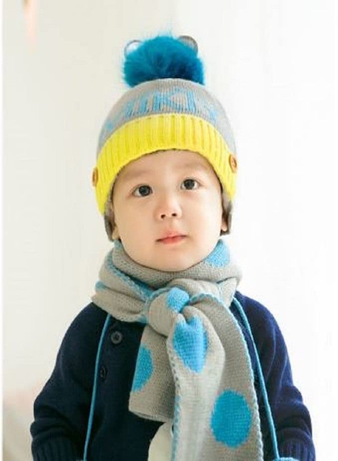 JMP Korean Style 1-2 Year Kids Autumn and Winter Baby Hats, Head caps, Baby Hats, MIKIY Hat & Scarf Set (Grey) - Image 3