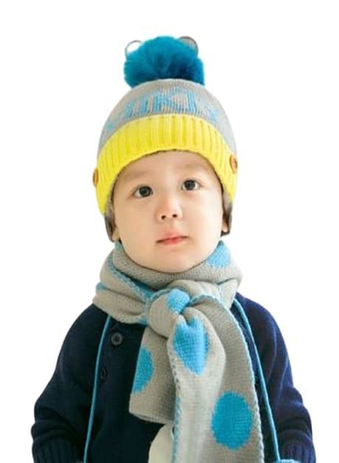 JMP Korean Style 1-2 Year Kids Autumn and Winter Baby Hats, Head caps, Baby Hats, MIKIY Hat & Scarf Set (Grey) - Image 1