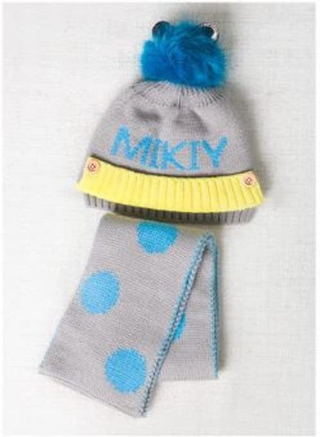 JMP Korean Style 1-2 Year Kids Autumn and Winter Baby Hats, Head caps, Baby Hats, MIKIY Hat & Scarf Set (Grey) - Image 4
