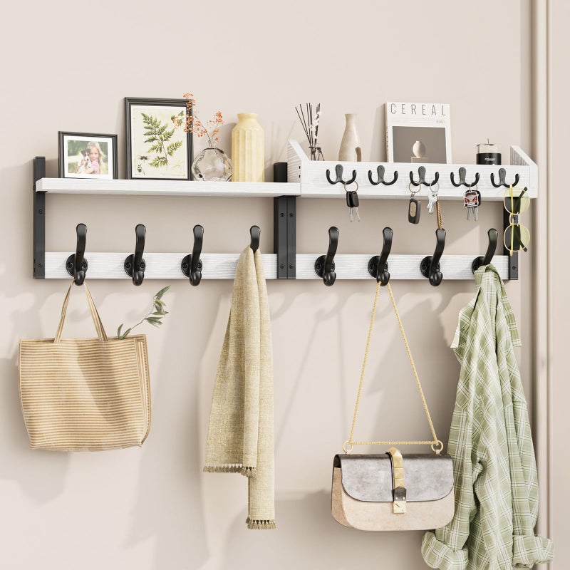 Evermagin 35" Coat Rack Wall Mount with Shelf, 4 in 1 Coat and Key Hanger with 13 Metal Hooks, Entryway Wall Mounted Shelf with Mail Holder for Living Room, Bedroom, White - Image 1