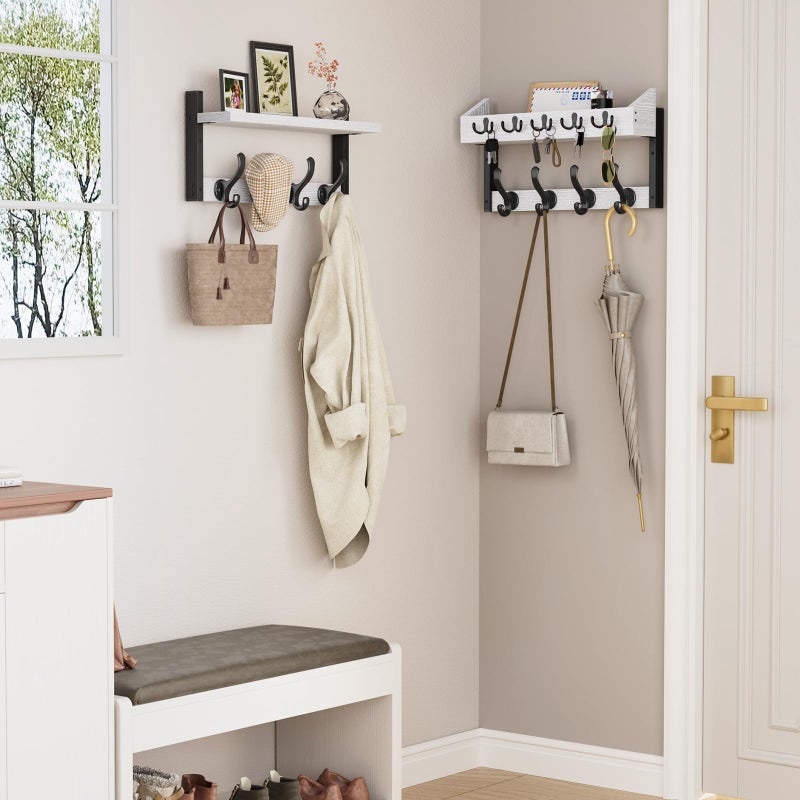Evermagin 35" Coat Rack Wall Mount with Shelf, 4 in 1 Coat and Key Hanger with 13 Metal Hooks, Entryway Wall Mounted Shelf with Mail Holder for Living Room, Bedroom, White - Image 3