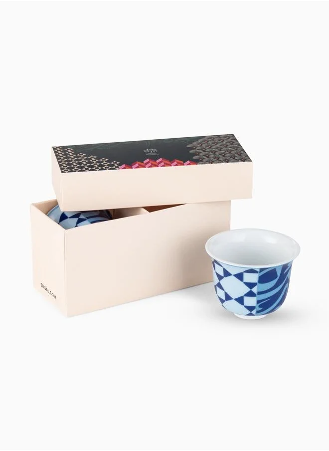Silsal Set of 2 Bahja Arabic Coffee Cups- Blue - Silsal x Maison Mishmashi