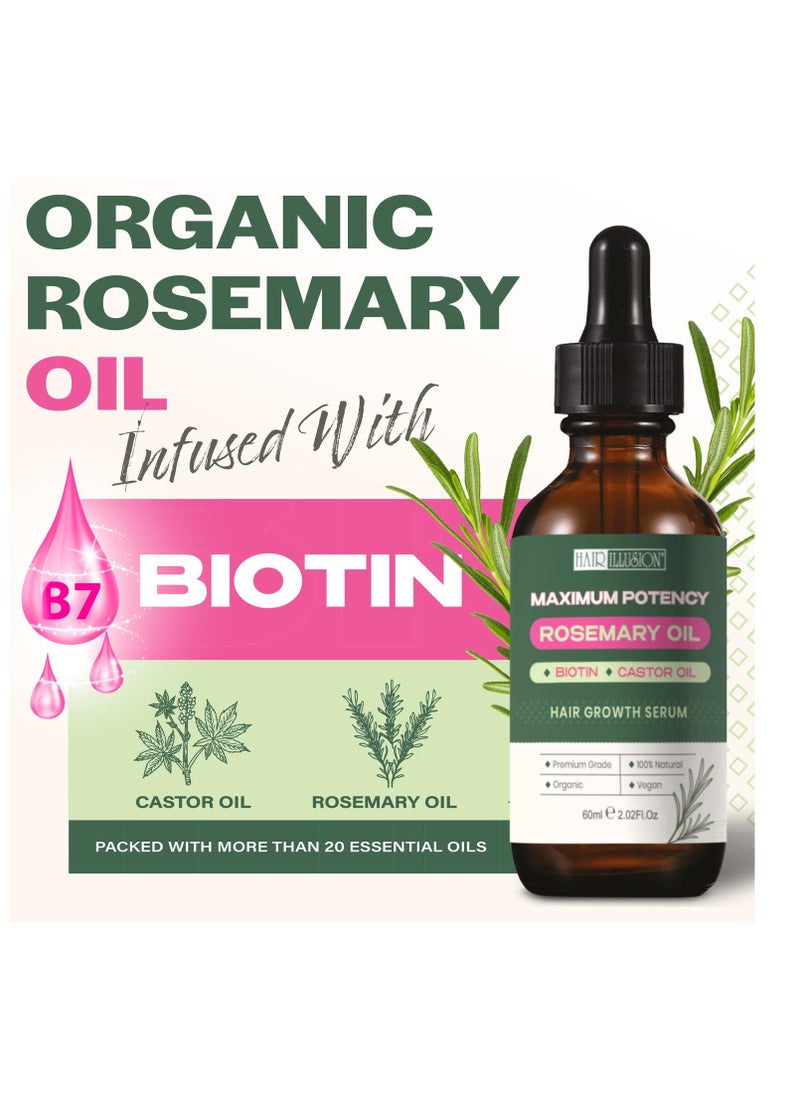 hair illusion - 100% NATURAL ORGANIC ROSEMARY MINT OIL | Maximum Potency | Infused With Biotin & Castor Oil | Hair Growth Treatment |Stimulate Growth for Eyelashes, Eyebrows | Damaged Hair | Split Ends | - Image 1