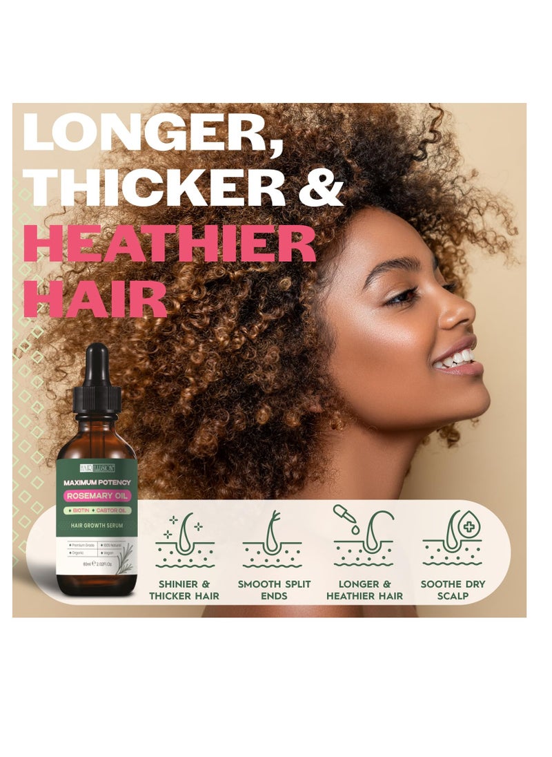 hair illusion - 100% NATURAL ORGANIC ROSEMARY MINT OIL | Maximum Potency | Infused With Biotin & Castor Oil | Hair Growth Treatment |Stimulate Growth for Eyelashes, Eyebrows | Damaged Hair | Split Ends | - Image 1