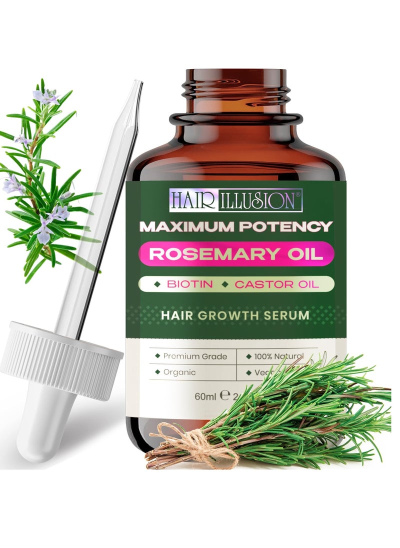 hair illusion - 100% NATURAL ORGANIC ROSEMARY MINT OIL | Maximum Potency | Infused With Biotin & Castor Oil | Hair Growth Treatment |Stimulate Growth for Eyelashes, Eyebrows | Damaged Hair | Split Ends | - Image 1