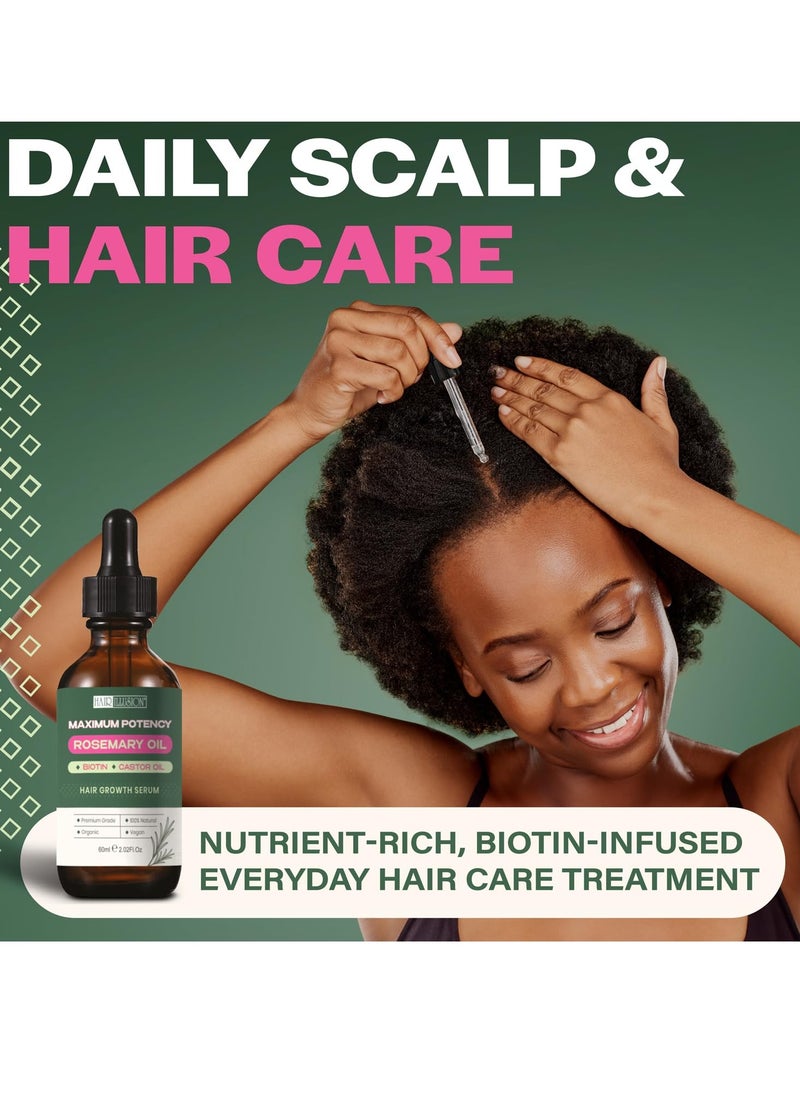 hair illusion - 100% NATURAL ORGANIC ROSEMARY MINT OIL | Maximum Potency | Infused With Biotin & Castor Oil | Hair Growth Treatment |Stimulate Growth for Eyelashes, Eyebrows | Damaged Hair | Split Ends | - Image 1