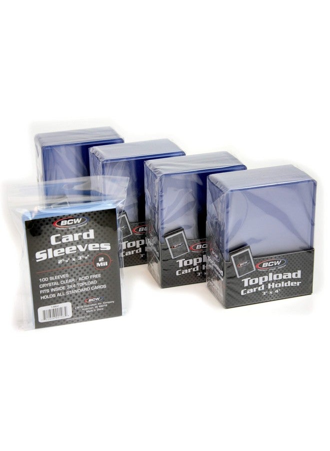 BCW Card Sleeves and Toploaders for Card Combo | Premium Top loaders for Cards and Acid-Free Penny Sleeves | Great for Football, Magic The Gathering, Pokemon, and Baseball Card Protectors 100 Count - Image 1