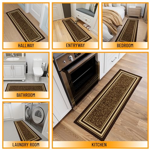 Ottomanson Hallway Runner Rug 20" x 59" Non Slip Border Area Rugs Easy to Clean Laundry Rug Runner Durable & Pet Friendly Floor Carpet Runners for Hallways Entryway Living Room Kitchen, Brown - Image 3
