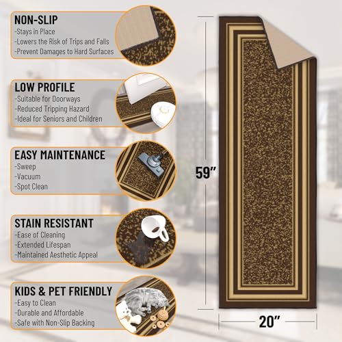 Ottomanson Hallway Runner Rug 20" x 59" Non Slip Border Area Rugs Easy to Clean Laundry Rug Runner Durable & Pet Friendly Floor Carpet Runners for Hallways Entryway Living Room Kitchen, Brown - Image 2