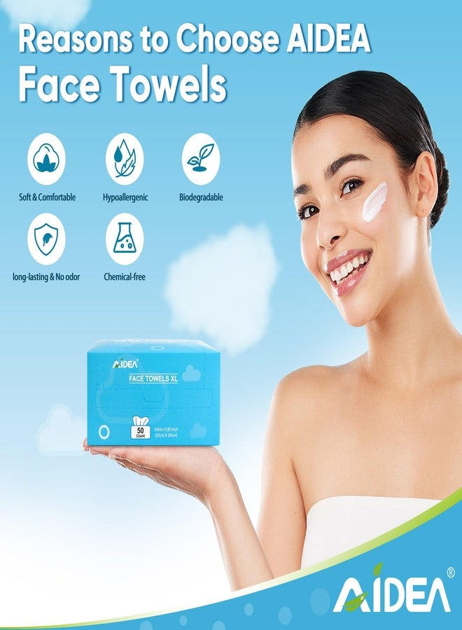 أيديا مناديل وجه AIDEA XL للاستخدام مرة واحدة، 50 منديل، مناديل تنظيف الوجه، مناديل تنظيف الوجه للبشرة الحساسة، مناديل مبللة لإزالة المكياج، للرضاعة، للسفر، مناديل جافة 9.84 بوصة × 11.81 بوصة - Image 5