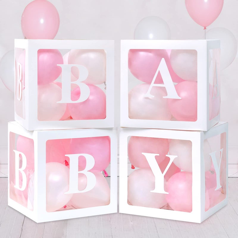 RUBFAC Baby Boxes for Baby Shower Decoration with 8 Letters and 36 Balloons 4pcs Clear Balloon Boxes BABY Blocks for Girls Birthday Party Decorations(Pink) - Image 1