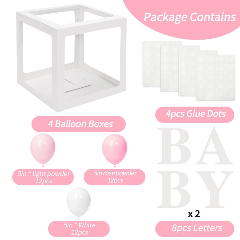 RUBFAC Baby Boxes for Baby Shower Decoration with 8 Letters and 36 Balloons 4pcs Clear Balloon Boxes BABY Blocks for Girls Birthday Party Decorations(Pink) - Image 3