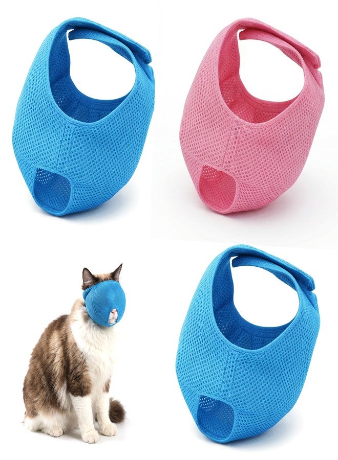 Quilax 3pcs Cat Muzzles for Grooming Set, Adjustable Breathable Cat Muzzle for Bathing, Safe Handling of Cats(Blue, Pink) - Image 1