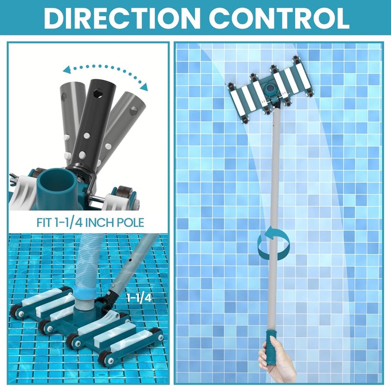 POOLWHALE 14" Professional Pool Vacuum Head with Wheels, Weighted Manual Vacuum Head Attachment, Direction-Control Handle for Inground & Above Ground Pools Clean Remove Debris - Image 3